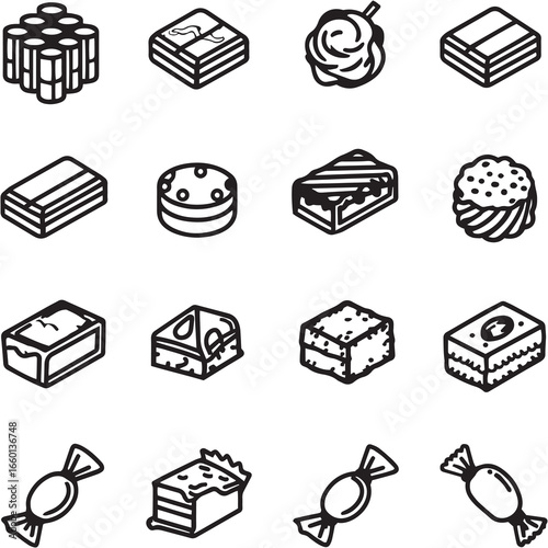 Caramel Crunch Black Line Editable Icons set