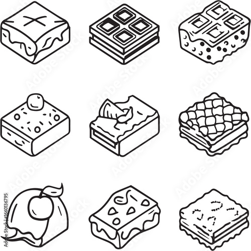 Caramel Crunch Black Line Editable Icons set