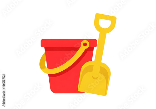 Red Beach Bucket and Yellow Shovel Sand Toy Set