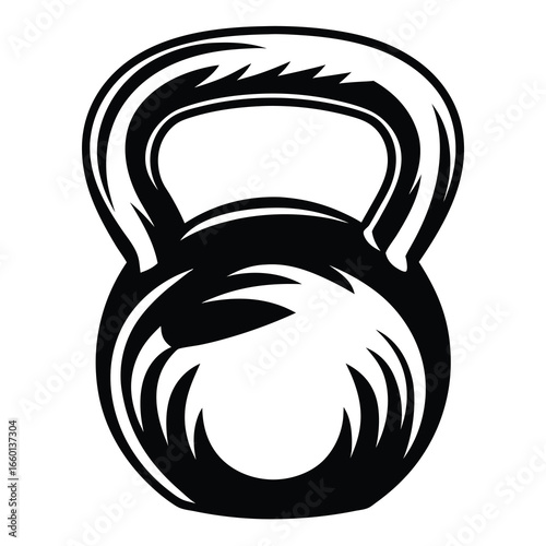 Black and white vector graphic of a stylized kettlebell design element