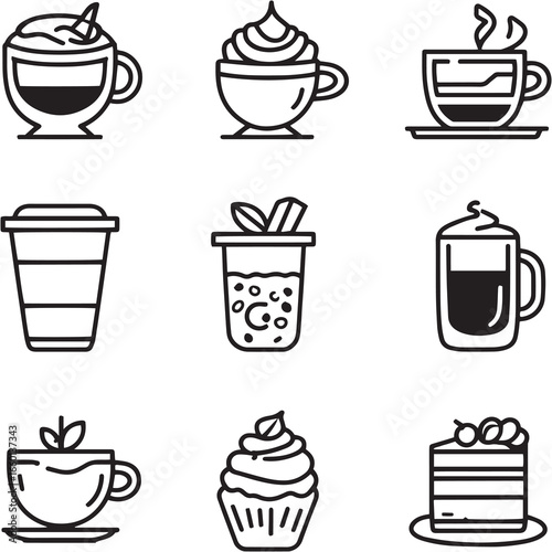 Caramel Macchiato black Line Editable Icons set