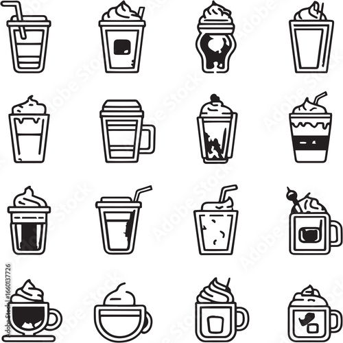 Caramel Macchiato black Line Editable Icons set