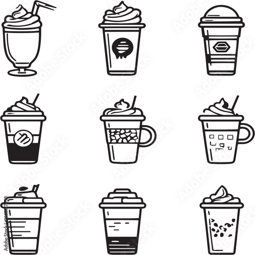 Caramel Macchiato black Line Editable Icons set
