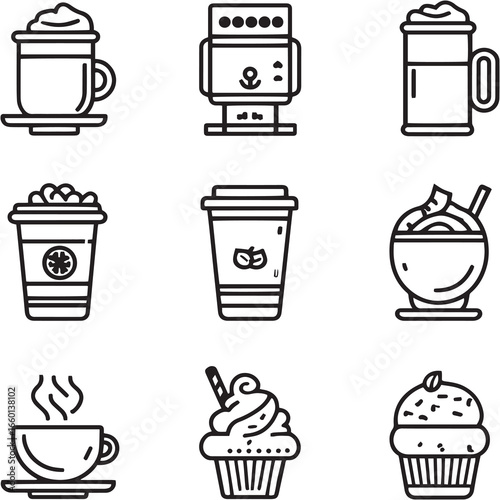 Caramel Macchiato black Line Editable Icons set