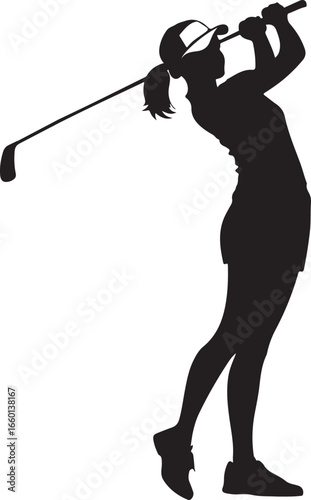 Golfer Girl Silhouette Female Golf Player Vector on Transparent Background