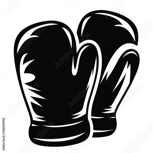 Monochromatic illustration of boxing gloves representing strength, fitness, and competitive sport