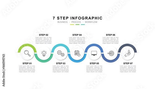 Modern Circular Round Infographic Design Template with 7 options. for your business data. Vector Illustration