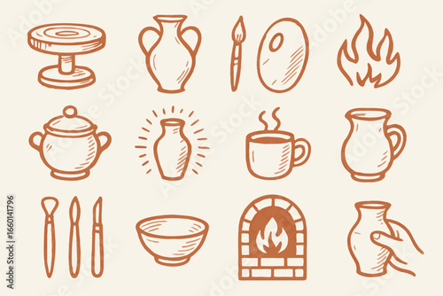 Pottery and Ceramics Icons Set, Illustration