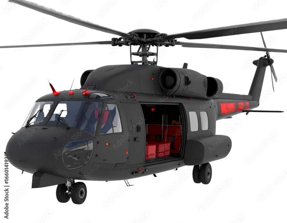 Obraz premium Red Emergency Cargo Helicopter, Front Perspective PNG