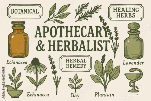 Apothecary & Herbalist Illustration, Botanical Elements & Remedies
