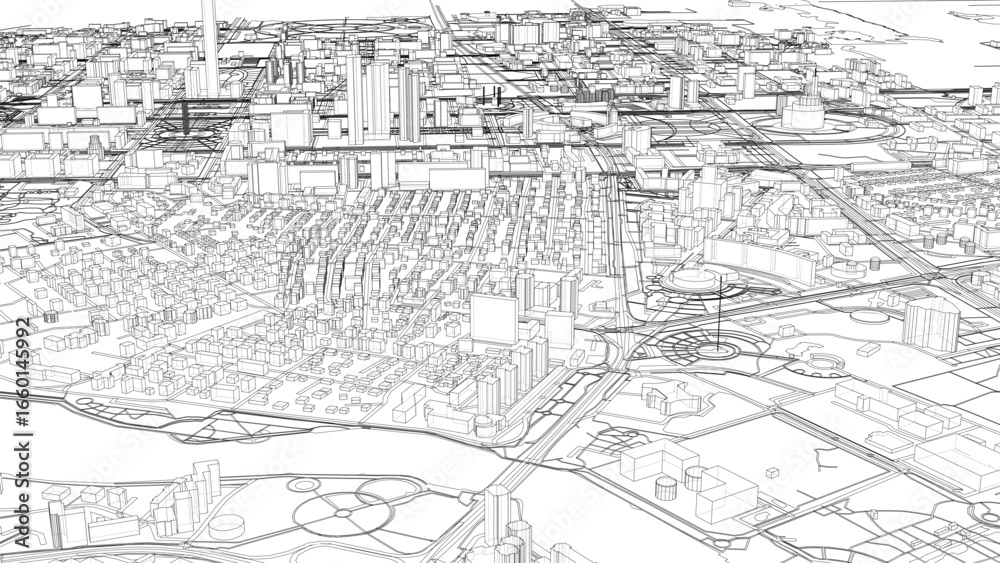 Fototapeta premium Intricate Cityscape Wireframe