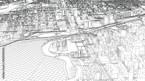 Intricate Cityscape Wireframe