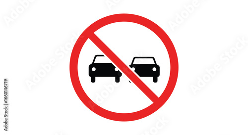 No overtaking sign with two cars on white background
