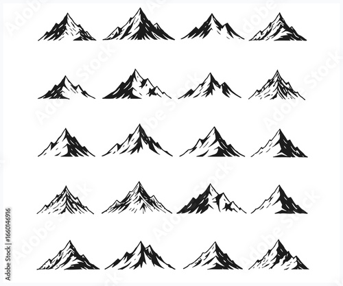 Collection of Black and White Mountain Silhouettes in a Grid Pattern
