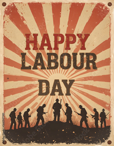 Vintage Happy Labour Day Poster with Workers Silhouette