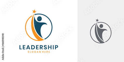 Leadership logo icon design with abstract human figure and stars