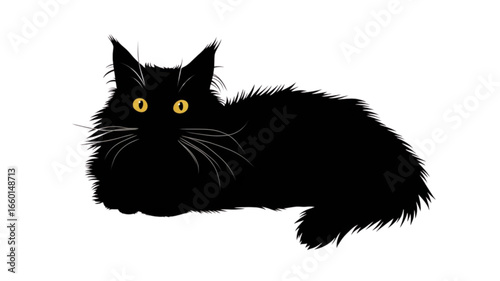 Silhouette of a Fluffy Black Cat Lying Down