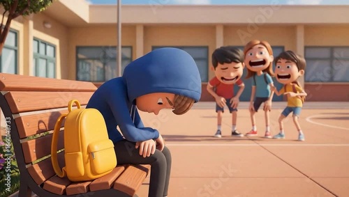 3D cartoon student bullied at school