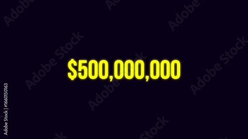 1 billion dollar counting number animation with cinematic glitch background, money currency counting text animation. US dollar animation video.