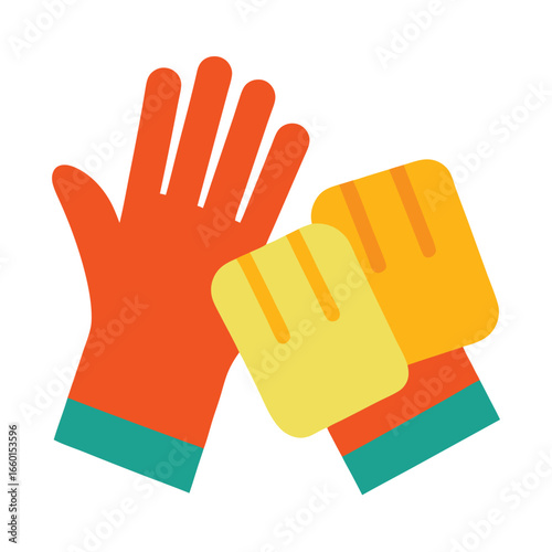 Protective cleaning gloves and sponge vector illustration for hygiene and household chores vector