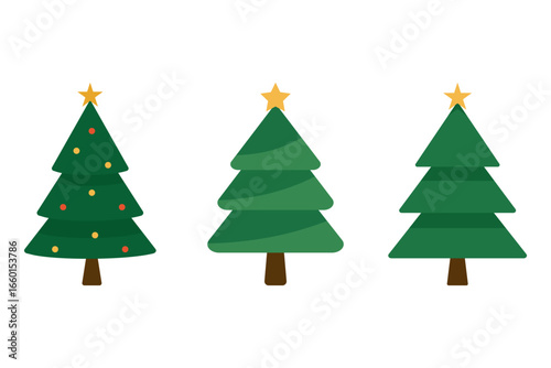 Festive Christmas Trees with star toppers and green leaves. Perfect for holiday celebrations 