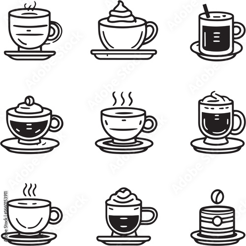 Dalgona Coffee black Line Editable Icons set