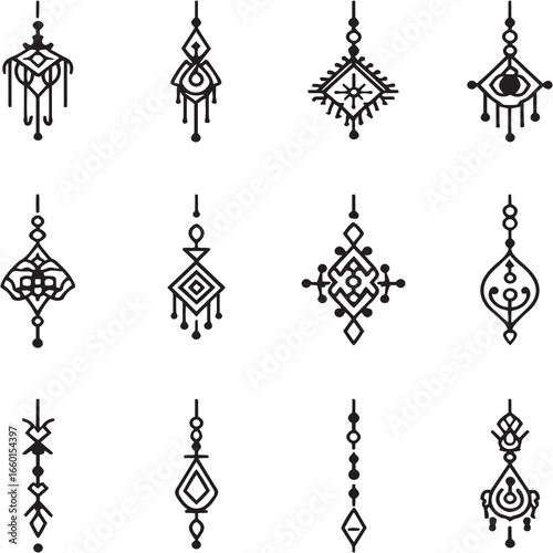 Dangle Earrings black Line Editable Icons set