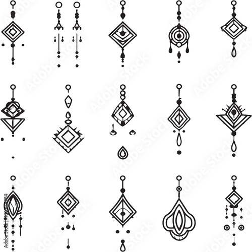 Dangle Earrings black Line Editable Icons set