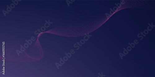 Abstract glowing wave lines on dark blue background. Dynamic wave pattern. Modern flowing wavy lines. Futuristic technology concept. Suit for banner, poster, cover, brochure, flyer, website