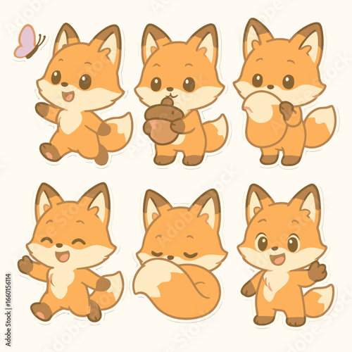 Cute Kawaii Fox Sticker Collection Adorable Forest Animal Character Set