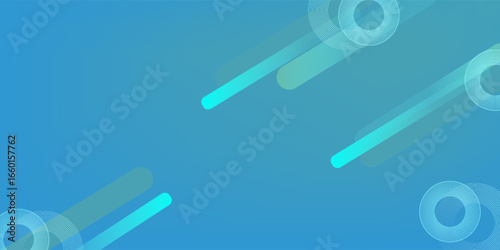 Image of multiple geometric shapes and circles moving in hypnotic motion in seamless loop on blue to green background. Colour light and movement concept digitally generated image.