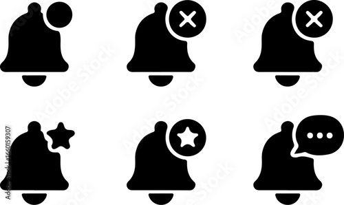 Various notification bells icons with different symbols indicating different types of alerts shown