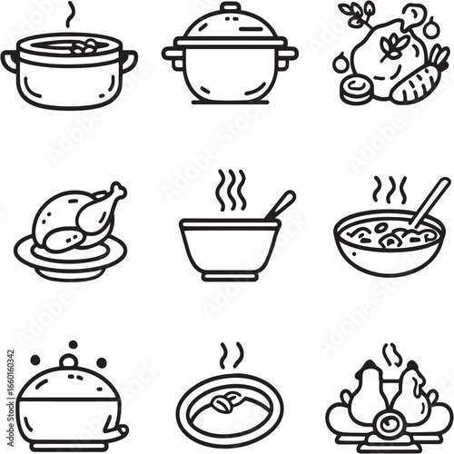 Chili Con Carne Black Line Editable Icons set