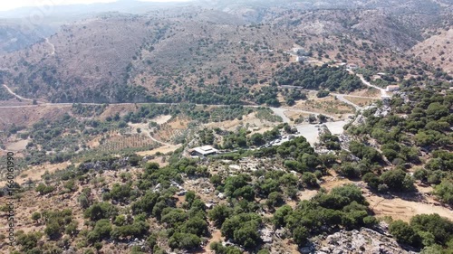 Drone view of the area that houses the Sfendoni Cave in the town of Zoniana in Crete