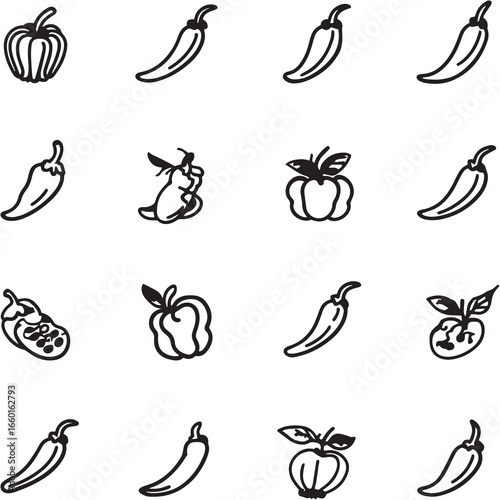 Chili Con Carne Black Line Editable Icons set