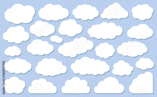 影付きの白のもくもく雲フレームセット