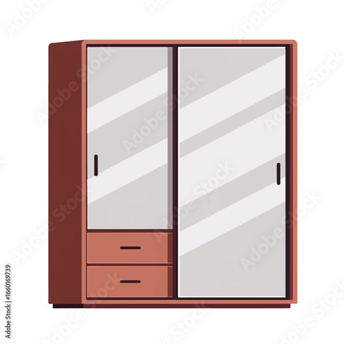 Modern sliding door wardrobe with mirrored panels and drawers, clean design for bedroom storage solutions