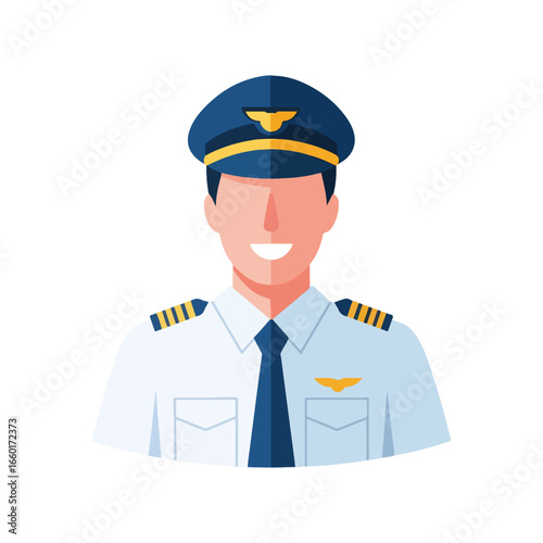 Illustration of a pilot wearing full attributes. Flat design for a pilot avatar. A male pilot. Flat character design. design 1