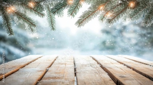 Winter Wonderland Snowy Wooden Table.