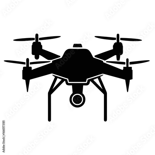 Black silhouette of a quadcopter drone with camera