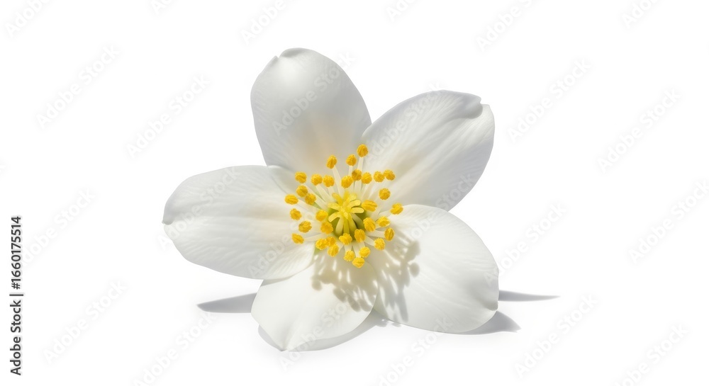 Obraz premium White flower with yellow center isolated on white background