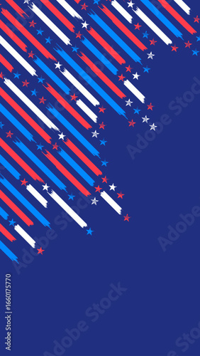 Minimalist American stars and stripes patriotic 
abstract background vertical template, Dark Blue 
with copy space for Social Media Stories, United states of America