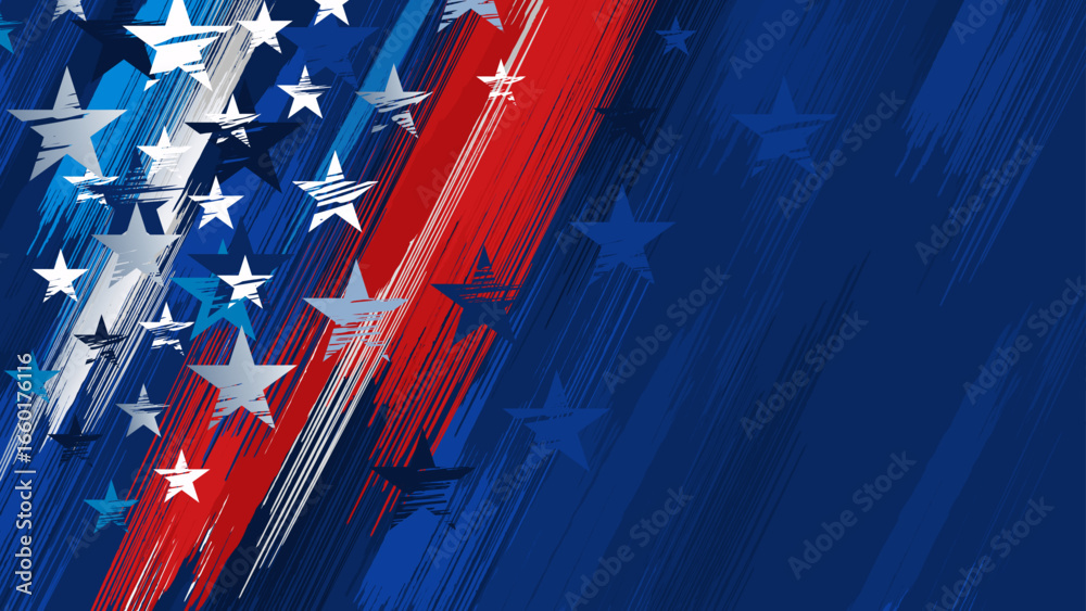 Naklejka premium USA stars and stripes American flag background banner, grunge distressed rustic patriotic abstract vector illustration, Dark Blue pattern copy space for 4th of July, Christmas, Social Media, Sale Ads
