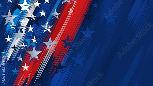 USA stars and stripes American flag background banner, grunge distressed rustic patriotic abstract vector illustration, Dark Blue pattern copy space for 4th of July, Christmas, Social Media, Sale Ads