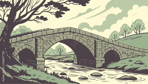 old stone bridge over a quiet river