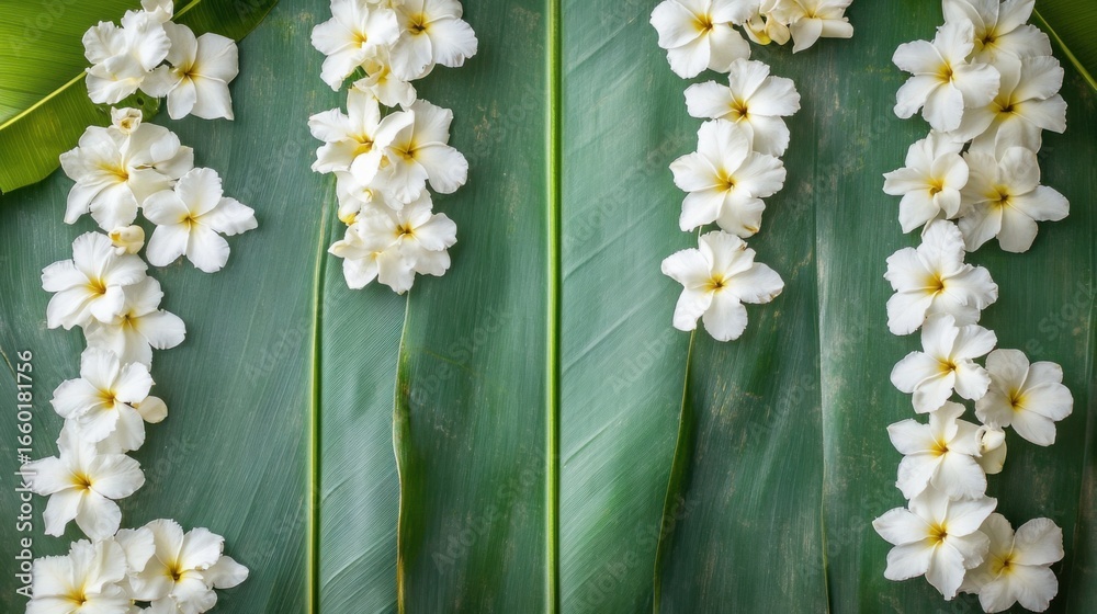 Fototapeta premium White Flowers on Green Leaves.