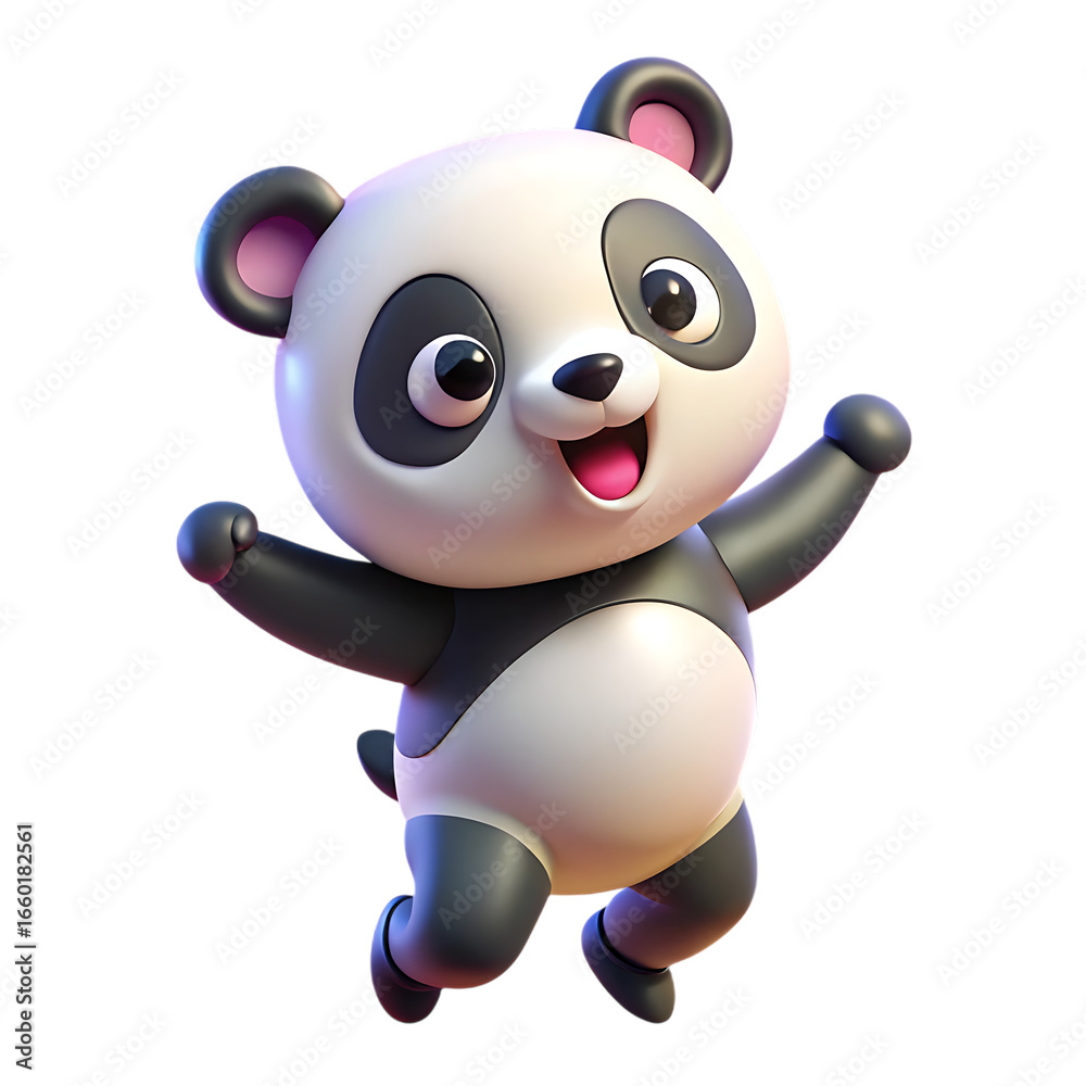 Fototapeta premium Cute cartoon panda character jumping with joy isolated on transparent background
