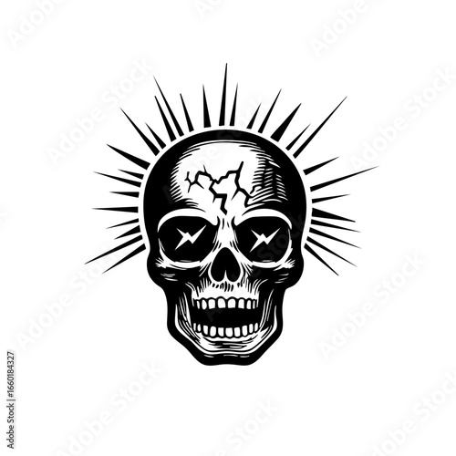 Skull design featuring cracks and rays depicting a sense of intensity and boldness for decorative purposes