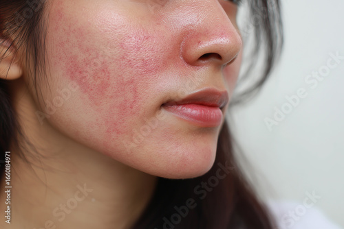 Medical image of rosacea skin disease on red face