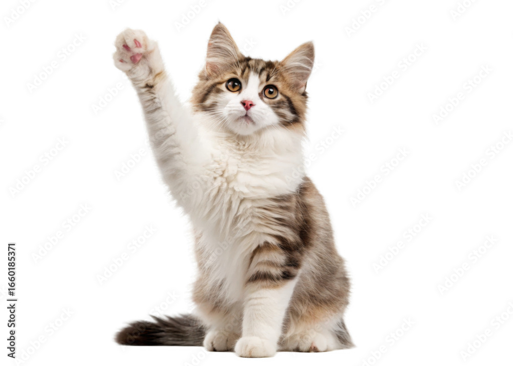 Fototapeta premium Cat playful paw up isolated on a transparent background.